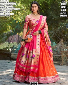 Lehenga Choli Tradicional Bandhani Mehrefen Grace para Boda, Largo hasta el Suelo, en Seda Jacquard para Mujer - Product Image 1