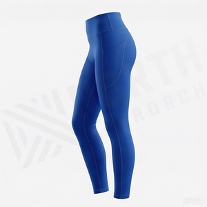 High Waist <b>Women's</b> Yoga <b>Leggings</b> Full Length Solid Blue Seamless Knitted Stretch Breathable Comfortable Sporty Style - Product Image 3