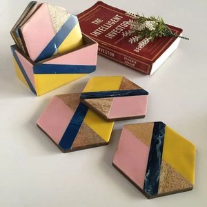 Custom FAIZA CRAFT Rectangle Resin <b>Coaster</b> Modern Design Eco-Friendly 4X4 Inches Uttar Pradesh for Hotel Home Restaurant Use - Product Image 5