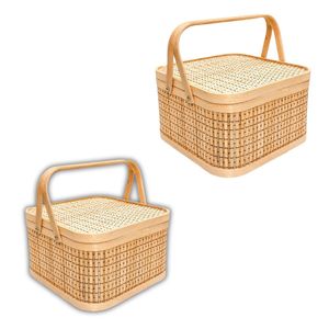 Panier-cadeau en bambou le plus vendu – Panier élégant en bambou avec couvercle et poignées pour paniers à vin, cadeaux de fêtes, rangement décoratif - Product Image 1
