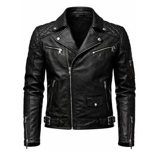 Custom Leather <b>Jacket</b> <b>Men's</b> Vintage <b>Biker</b> Zip Front Durable Fashion Casual Outdoor Winter Coat - Product Image 1