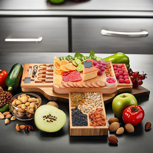 Ensemble de planches à charcuterie en bambou magnétique avec 4 tiroirs et un ensemble de couteaux pour la viande, le fromage, les fruits et le service - Product Image 4