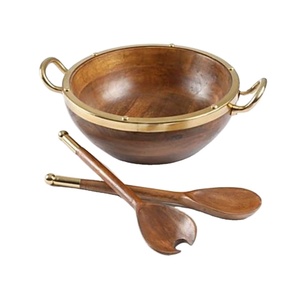 Ensemble de 2 cuillères et fourchettes à salade en bois d'acacia premium, faites à la main, pour mélanger et saupoudrer, ustensiles de cuisine écologiques - Product Image 1