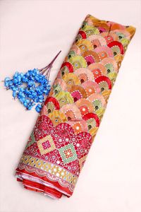 Tissu en crêpe naturel rouge à motifs géométriques miroir, avec bordure épaisse, pour Kurti de créateur et tissu pour robe ethnique - Product Image 5