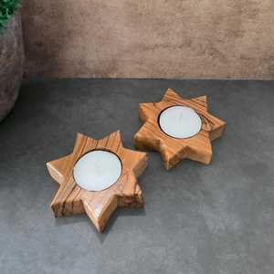Vintage Wooden Tealight Candle Holder Hand Crafted <b>Star</b> Shape Housewarming Nature Table Eco Friendly Xmas Birthday Gift Her Him - Product Image 1