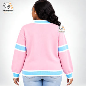 Gamma Phi Delta Sorority Pink Blue <b>Cardigan</b> Embroidered Crest Crew Neck Thick <b>Lightweight</b> Winter Polyester Sweater Full Sleeve - Product Image 2