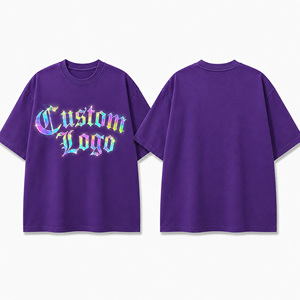 Camiseta Extra Grande con Gráfico Reflectante Morado Personalizado |   Camiseta Urbana de Algodón Grueso |   Fábrica OEM ODM - Product Image 4