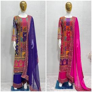 Salwar Kameez Moderne Imprimé avec Broderie Miroir, Tendance et Magnifique, pour Occasions Spéciales, en Faux Georgette de Haute Qualité, avec Pantalon et Dupatta - Product Image 2