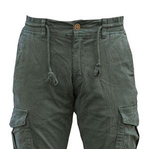 Pantalon cargo vert olive pour homme, taille élastique avec cordon de serrage, plusieurs poches, pantalon en toile décontracté, vêtements d'automne - Product Image 3
