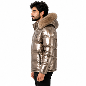 OEM <b>Men</b>’s Reflective Quilted Puffer <b>Jacket</b> with Fur Hood <b>Warm</b> and Stylish Quilted Padded Varsity Bomber <b>Men's</b> <b>Jacket</b> Wholesale - Product Image 4