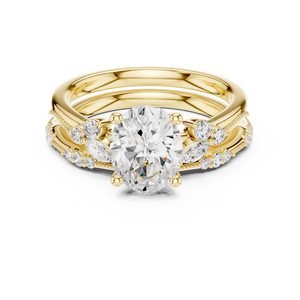 Ensemble de mariage unique en or massif 14 carats avec diamant de laboratoire certifié IGI de 2 carats, taille ovale, et alliance assortie pour fiançailles - Product Image 5