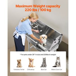 Stazione di lavaggio per cani da esterno in acciaio inossidabile da 34 pollici con rubinetto caldo/freddo e soffione doccia - Product Image 4