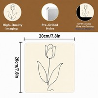 Décoration murale en métal, panneau en aluminium motif tulipe, impression artistique carrée en aluminium