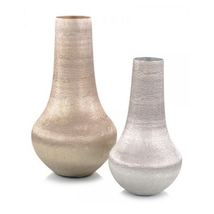 Luxury Metallic Modern Decorative Flower <b>Vase</b> <b>Set</b> Handcrafted Aluminium & Iron Matte Textured <b>Vases</b> with Elegant Rounded Base. - Product Image 1