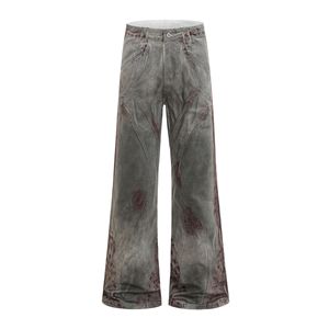 Vaqueros anchos de mezclilla para hombre, lavado oscuro, corte holgado, cintura alta, estilo casual urbano, algodón tejido para otoño - Product Image 1
