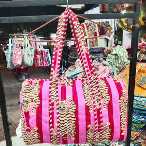Vintage Block Print Quilted Cotton Duffle Bag Travel Bag <b>Luggage</b> Bag Custom Recycled Export Manufacturer B2B Handcrafted Art - Product Image 1