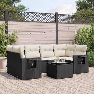 Set Divano da Giardino in Rattan PE Nero con Piedini Regolabili Grandi - Product Image 1