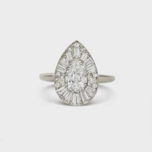 Bague de fiançailles Art Déco avec halo de diamants de laboratoire à taille mixte, or massif 14 carats, 2,86 carats, certifiée IGI, luxe sur mesure pour mariage - Product Image 1