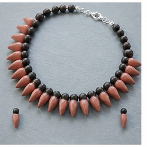 Conjunto de Collar de Ágata Jaspe Marrón Pulido con Puntas y Pendientes a Juego, Joyería de Estilo Antiguo con Decoración de Cuentas Marrones y Negras - Product Image 4