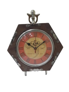 Horloge de table moderne en bois brun chromé Quartz Cadeau nautique pour la décoration de la maison Salon Chambre Affichage des aiguilles - Product Image 2