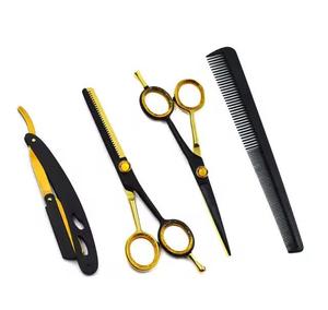 Ensemble de ciseaux de coiffure professionnels en acier inoxydable, finition dorée et poignées noires, pour usage en salon - Product Image 2