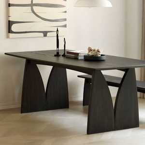 Ensemble de table à manger en bois massif design, base géométrique sculpturale, mobilier de salle à manger moderne et luxueux, déclaration architecturale - Product Image 4