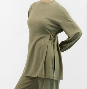 Women Solid Color Co-ord <b>Set</b> Full Length Modest Women Top and Pants 2 Pieces <b>Sets</b> for Women - Product Image 3