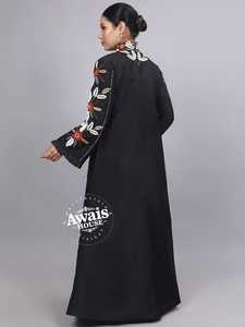 Caftán Negro de Lujo, Talla Grande, Ligero, Cuello Alto, Dobladillo Acampanado, Hecho a Mano con Cuentas, Manga Larga, Largo hasta el Suelo, Estilo Marroquí, Modesto - Product Image 4