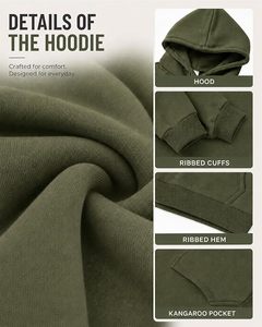 Sweat-shirt à capuche vert olive pour homme, coupe classique, couleur unie, coton French Terry, décontracté, pull à capuche pour l'automne - Product Image 5