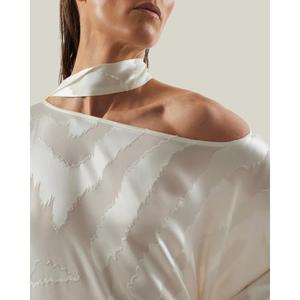 Robe de soirée élégante asymétrique à une épaule, longueur ras du sol, en mousseline de couleur unie, avec drapé asymétrique et manches longues - Product Image 6
