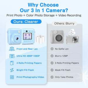 Mini appareil photo instantané pour enfants avec impression papier et affichage photo, résolution vidéo 1080P, cadeau <span class=keywords><strong>selfie</strong></span>, jouet pour tout-petits - Product Image 3