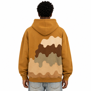 Sweat-shirts à capuche pour hommes à épaules tombantes, en molleton brossé premium, avec patchwork multicolore appliqué et panneaux personnalisés effet goutte - Product Image 2