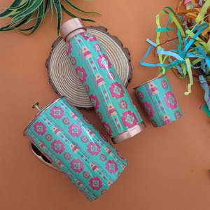 Carafe en cuivre imprimée écologique à double paroi de luxe, artisanale, directement du fournisseur indien au prix d'usine - Product Image 2