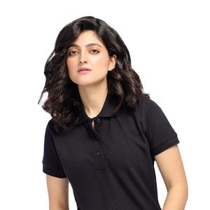 CST femmes 100% coton pour polo noir manches courtes respirant confortable tricoté solide motif décontracté personnalisable OEM - Product Image 2