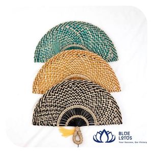 HIGH QUALITY Eco Friendly Handmade Seagrass Hand Fan Rustic Woven Straw Cooling Fan For Bridal <b>Shower</b> Party Gift Export - Product Image 1
