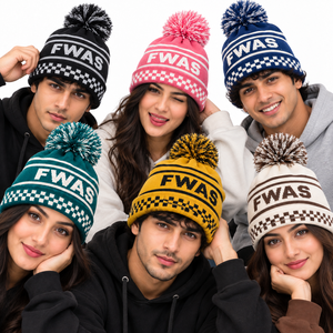 Gorros de Punto Personalizados con Etiqueta Privada, Gorros de Invierno de Hilo Acrílico Suave con Pompones, Gorros de Punto Unisex con Puño a Cuadros, Proveedor Mayorista en EE. UU. - Product Image 5
