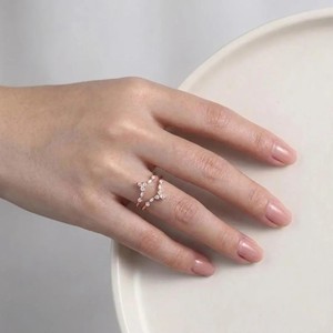Bague minimaliste en or massif 10K 14K 18K avec diamants de laboratoire courbes, chevron, marquise et ronds, couleur DEF, clarté VS VVS - Product Image 6