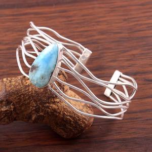 Natural Larimar Cuff Bangle Alloy Handmade <b>Adjustable</b> <b>Bracelet</b> Gemstone Jewelry Unisex Luxury Gold Plated Gift - Product Image 5