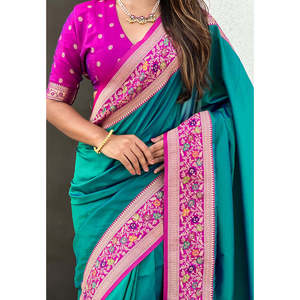 Sari en soie Green Gala avec pallu Paithani, Kadiyal Zari tissé, robes de soirée élégantes avec un travail de zari complexe - Product Image 4