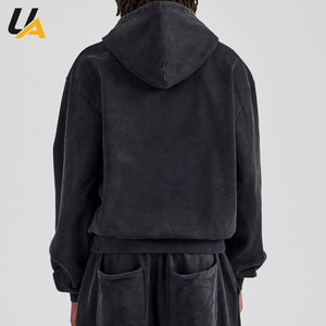 Survêtement noir délavé à capuche oversize pour homme, 80% coton 20% polyester, molleton épais, pantalon de survêtement à jambe large, streetwear hiver - Product Image 6