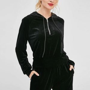 Casual Woman Velvet Tracksuit Velour Slim Fit Winter Sports Wear Custom Logo Style Cotton <b>Blended</b> Set - Product Image 3
