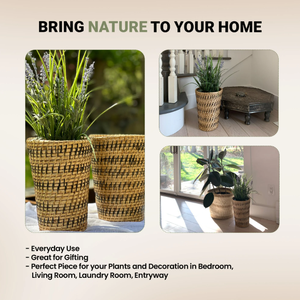 Fabricant vietnamien – Pots de rangement de jardin en rotin de style rétro, sculptés à la main, 24 L, avec poignées, tressés à la main, écologiques et durables - Product Image 2