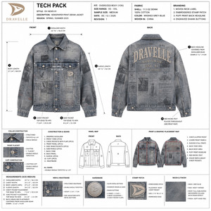 Chaquetas vaqueras gris azulado con estampado de periódico, estilo holgado unisex, Cyber Y2K, con logo personalizado, de fábrica. - Product Image 6