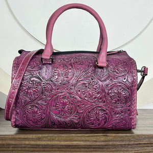 Custom Travel Portable Hand Tooled Leather Crossbody Speedy Duffle <b>Bag</b> Durable Card Design Genuine Leather Duffle <b>Bag</b> <b>for</b> Unisex - Product Image 5