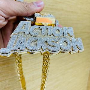 Lot de 5 pendentifs ronds personnalisés en moissanite véritable, plaqué or blanc 14 carats sur argent, pour fêtes - Product Image 1