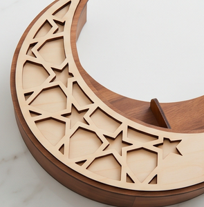 Bandeja de Servir de Madera con Forma de Luna Creciente, Recorte Geométrico de Estrella, Centro de Mesa Decorativo para Ramadán y Eid - Product Image 3