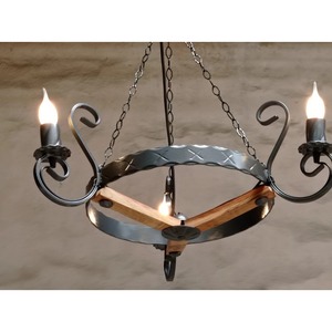 <b>Rustic</b> Iron Circle Chandelier With Wooden Accents And Candle Style <b>Lights</b> For Ceiling Lighting Decorations - Product Image 2