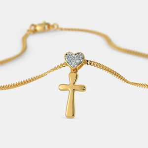 จี้เพชรทรงกลมเจียระไนแบบบริลเลียนท์ รูปหัวใจประดับกากบาท ทองคำขาว 14K พร้อมสร้อยคอสุดหรู - Product Image 6