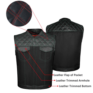 Gilet de motard sans manches en cuir noir pour homme, respirant, avec panneau matelassé et poches avant, toutes saisons - Product Image 4