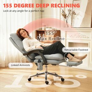 Sedia da Ufficio Ergonomica in Ecopelle Grigio Chiaro con Massaggio e Vibrazione a 6 Punti, Adatta per Animali Domestici - Product Image 4